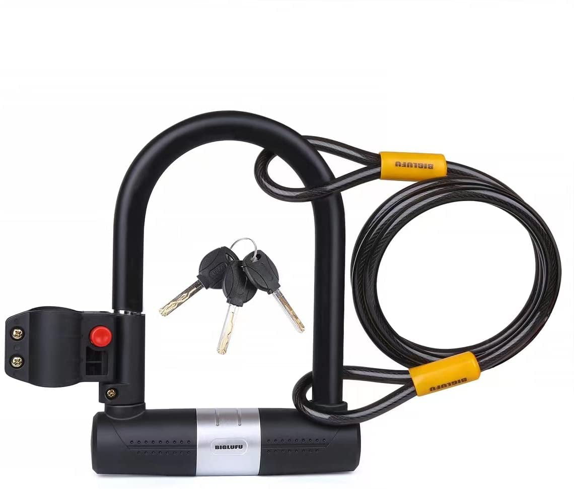 BIGLUFU Bike Locks - 10mm Heavy Duty U Lock with U-Lock Shackle and Bicycle Lock Mount Holder + 1800mm Steel Chain Cable Bike Lock