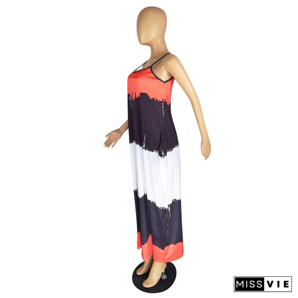 Tie Dye Spaghetti Straps Loose Pocket Maxi Dress