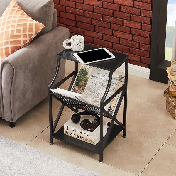 Modern 3-tier Open Storage Shelf Side Table Magazine Holder