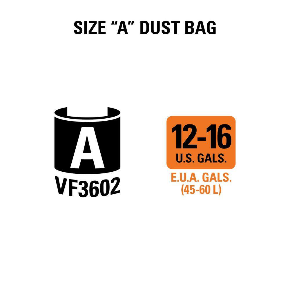 RIDGID Premium Size A Cyclonic Dry Pick-Up Dust Bags for Select 12 Gal. to 16 Gal. WetDry Shop Vacuums (6-Pack) VF3602A