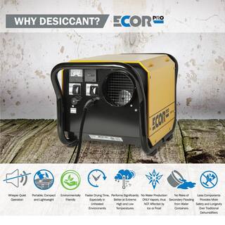 Ecor Pro 150 Pint Portable Industrial Desiccant Dehumidifier for Basement Crawl Space Whole House and Warehouses - Yellow EPD150