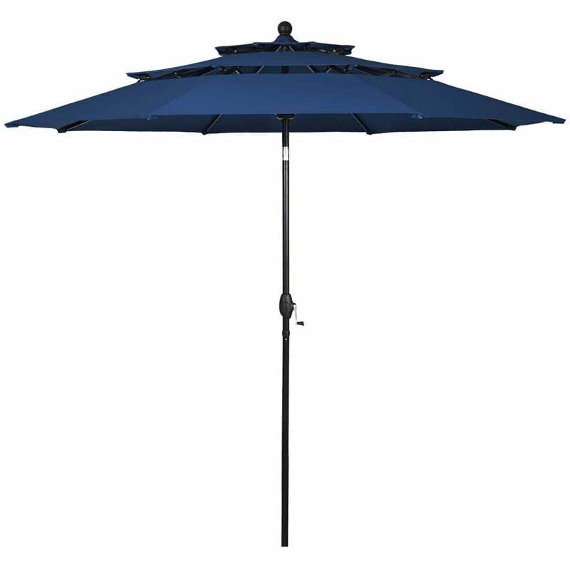 10 FT 3 Tiers Outdoor Patio Market Umbrella with Crank & Auto-tilt, Double Vented Table Umbrella for Pool Deck