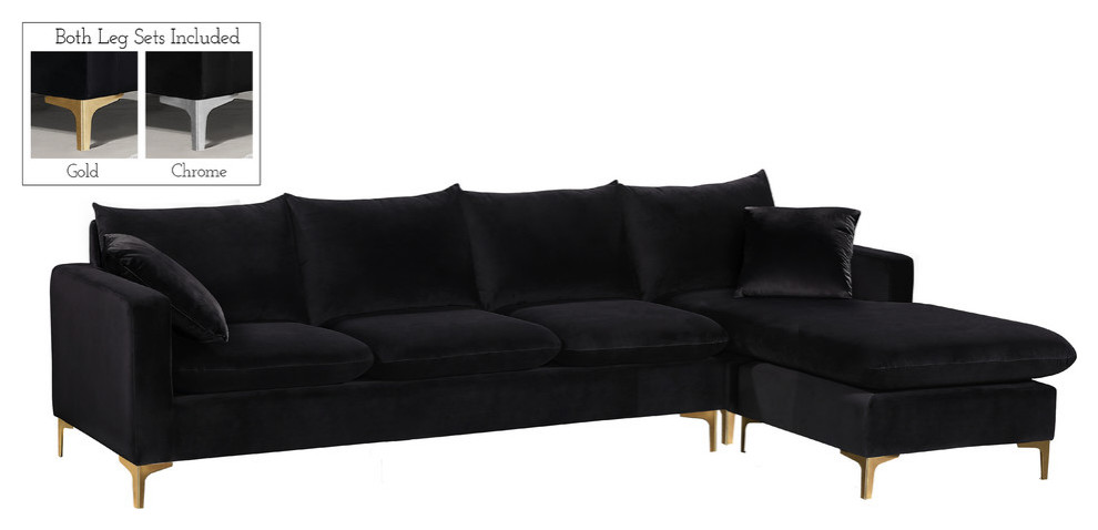 NaomiVelvet Upholstered Sectional / Ottoman Set   Midcentury   Sectional Sofas   by Meridian Furniture  Houzz