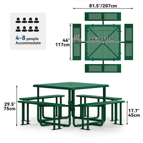 Outdoor 46'' Square Top Picnic Table with Umbrella Hole