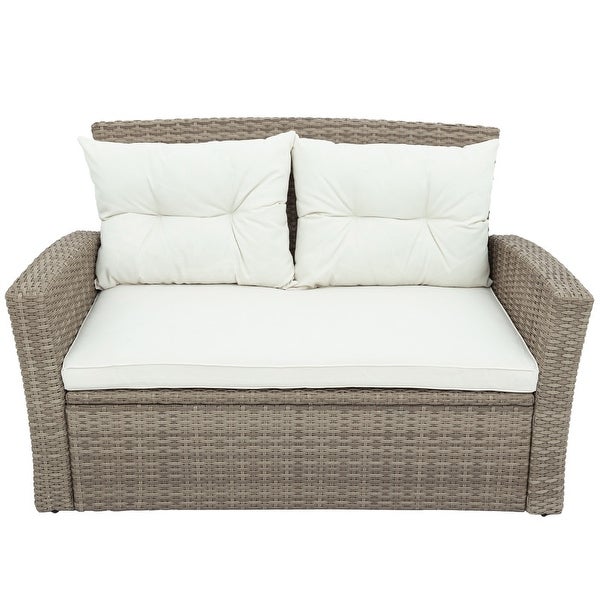 4 Piece Outdoor Conversation Set All Weather Wicker Sectional Sofa - Overstock - 37827577