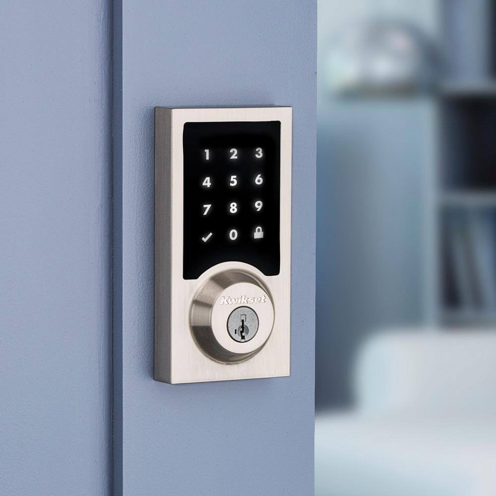 Kwikset Z-Wave SmartCode 916 Touchscreen Contemporary Single Cylinder Satin Nickel Keypad Electronic Deadbolt with SmartKey 99160-020