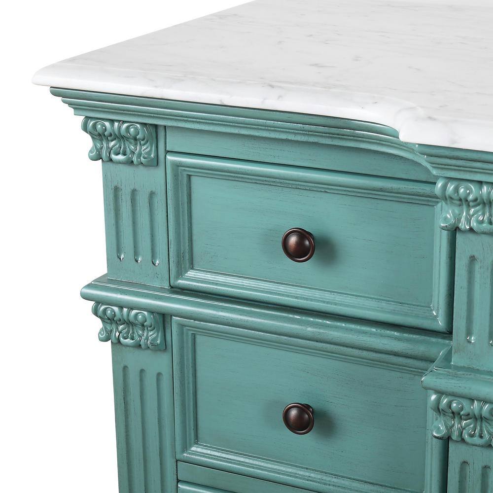 Silkroad Exclusive 60 in. W x 22 in. D x 36 in. H Freestanding Bath Vanity in Retro Green with Carrara White Marble Top V0277NW60C