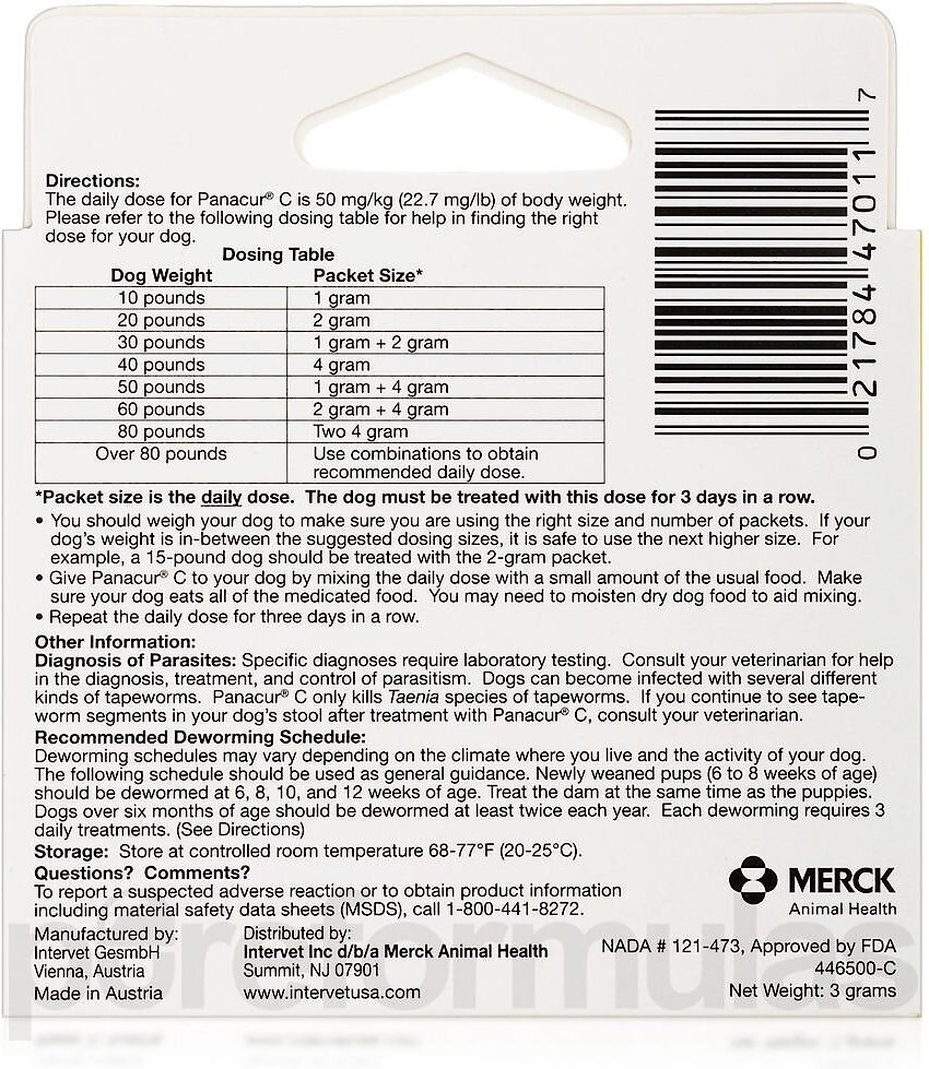 Panacur C Canine Dewormer， 1-g， 3 count