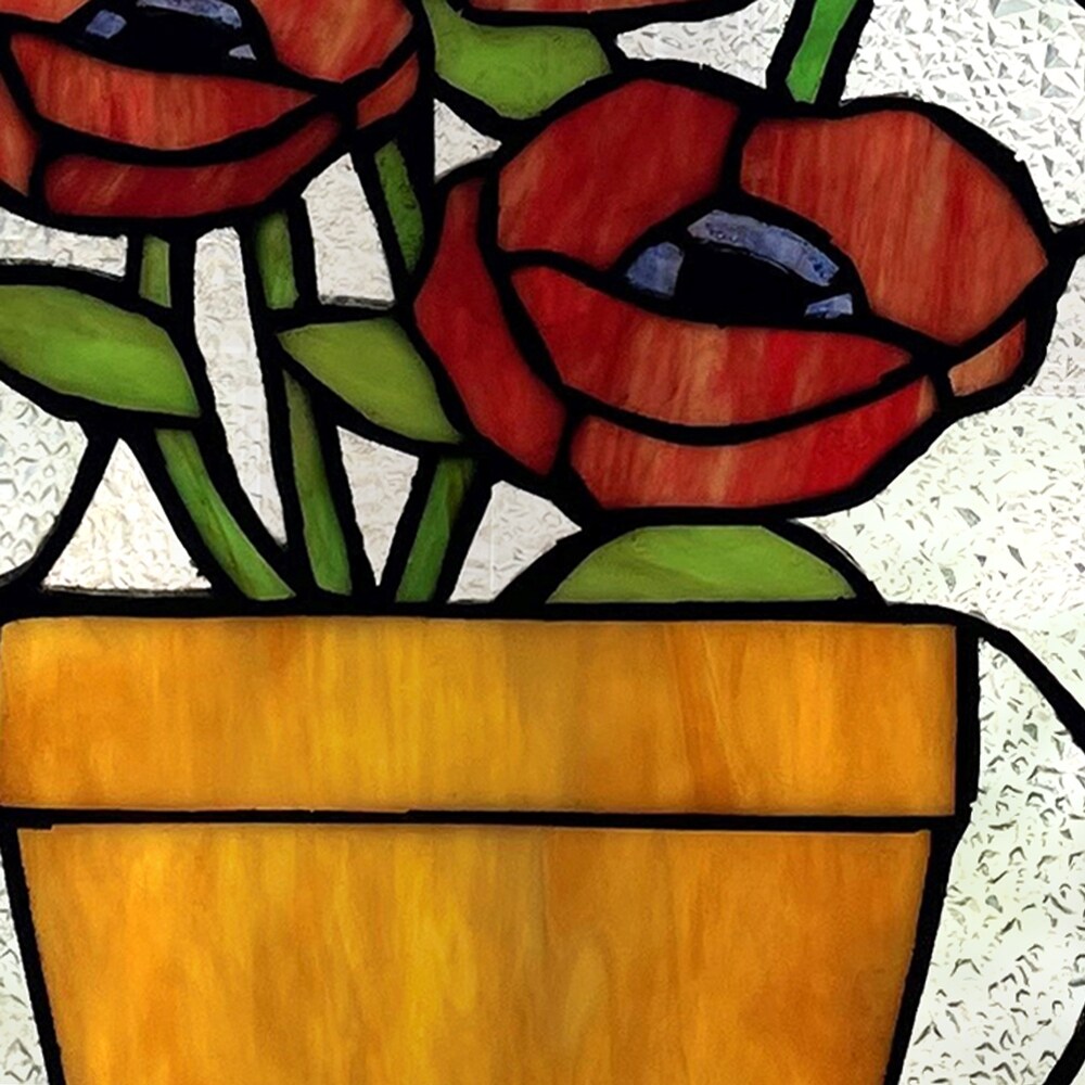 River of Goods Juliet River of Goods 16 Inch Red Flowers in Pot Stained Glass Window Panel   10\