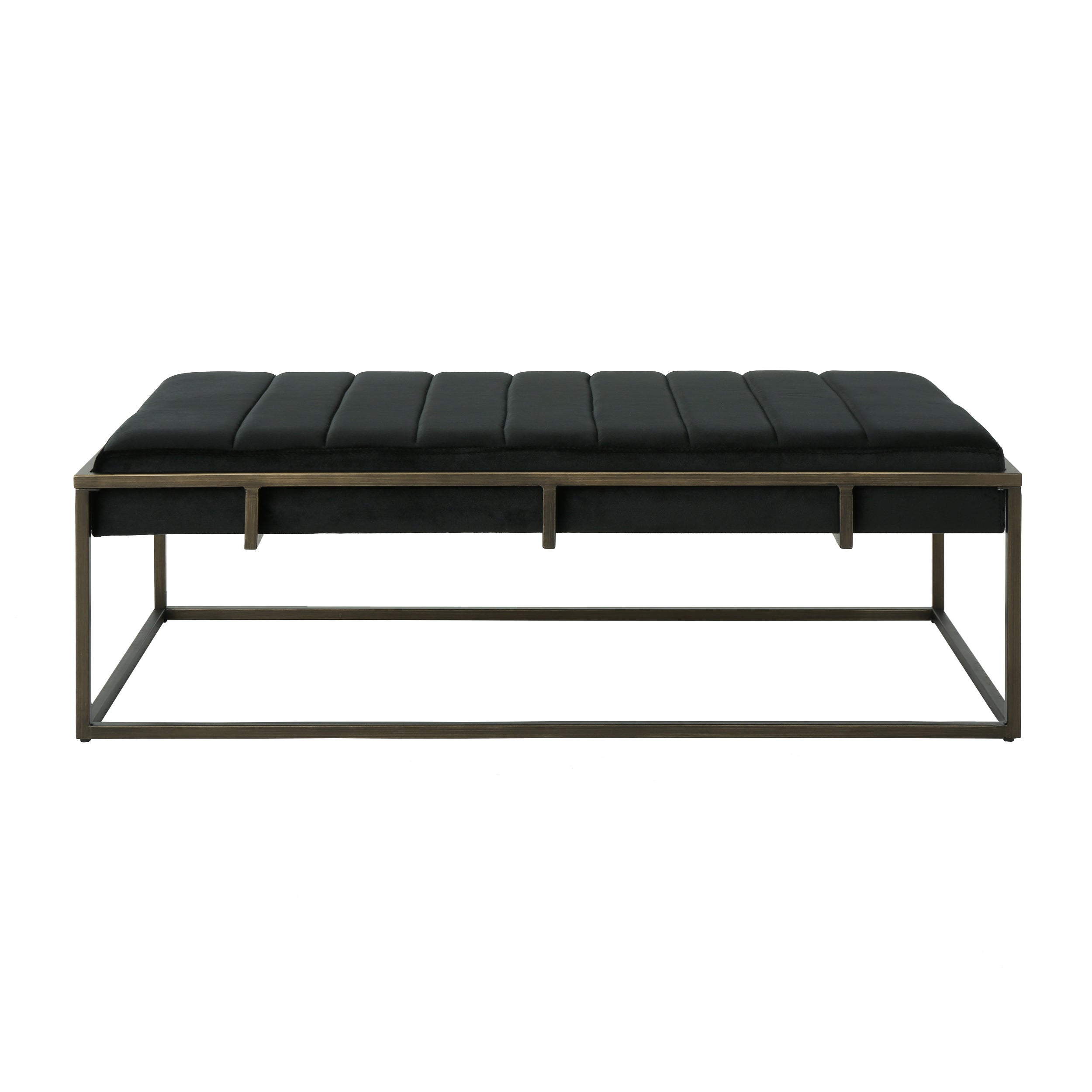 Vassy Modern Velvet Ottoman Bench with Brass Finish