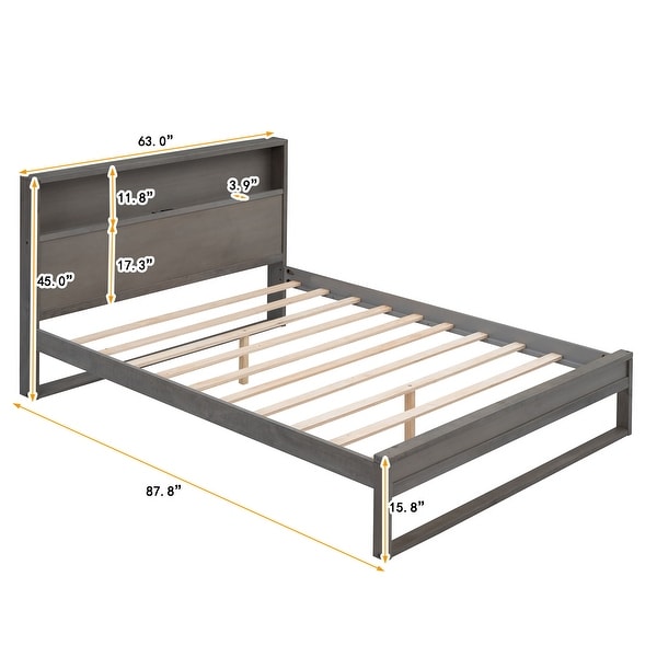 3-Pieces Bedroom Sets Queen Size Platform Bed with Two Nightstands - - 37540874