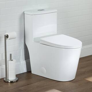 Casta Diva Rough in 12 in. 1-Piece Toilet 0.9 GPF1.28GPF Dual Flush Elongated Skirted Toilet in White Seat Included CD-T001