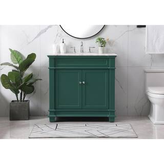 Timeless Home 36 in. W x 21.5 in. D x 35 in. H Single Bathroom Vanity in Green with White Marble TH100036GN