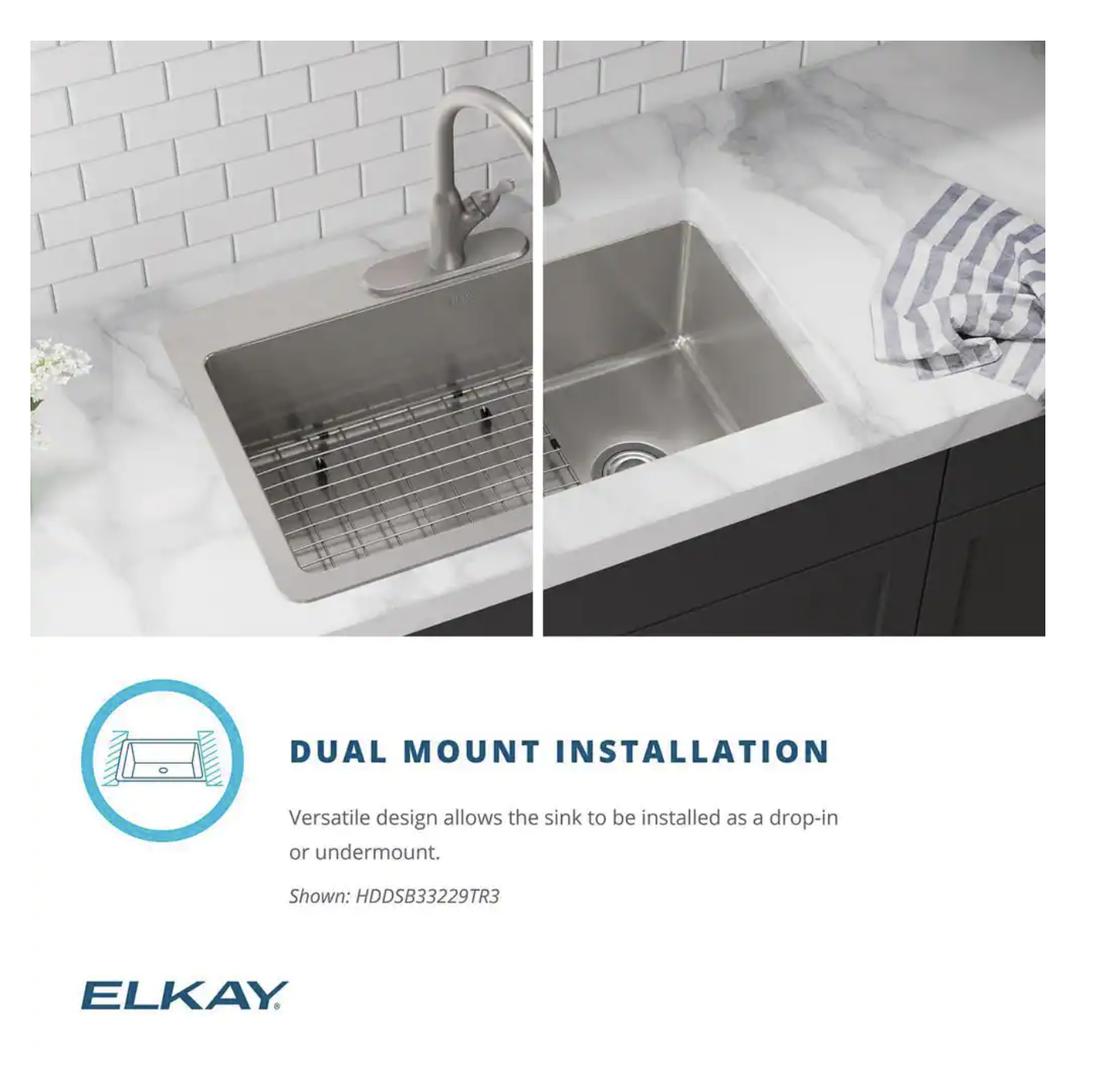 Elkay Avenue Drop-in/Undermount Stainless Steel 33 in. Single Bowl Kitchen Sink with Bottom Grid