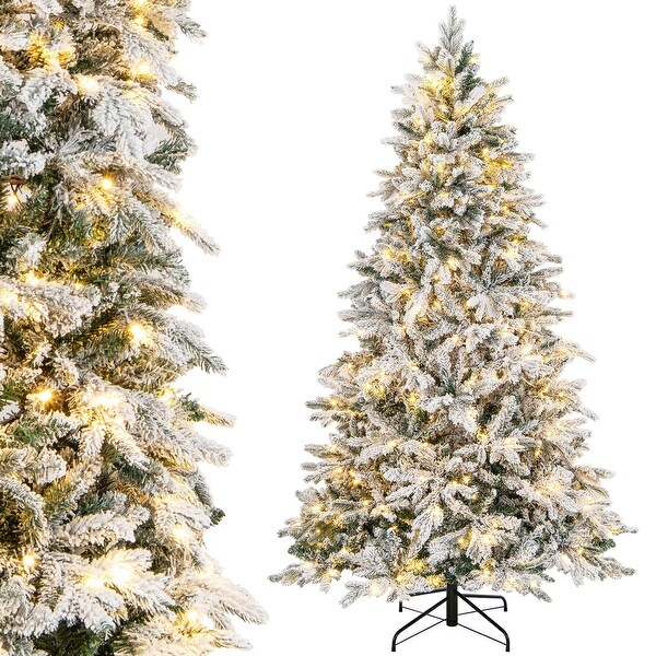 Gymax 4.5/6/7 ft PreLit Artificial Christmas Tree Snow Flocked Hinged