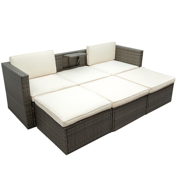 Outdoor Patio Furniture Set 5 Piece Wicker Conversation Set with Lift Coffee Table Sectional Set 3 Seat Sofa Couch