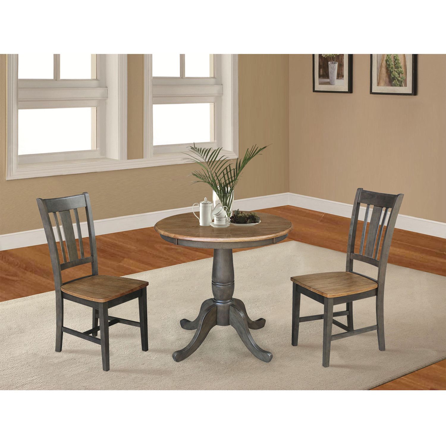 International Concepts Round Pedestal Table and San Remo Chair 3-piece Set