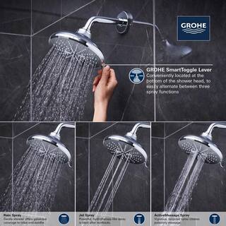 GROHE Rainshower SmartActive 3-Spray Patterns 1.75 GPM 6.5 in. Round Wall Mount Fixed Shower Head in StarLight Chrome 26789000