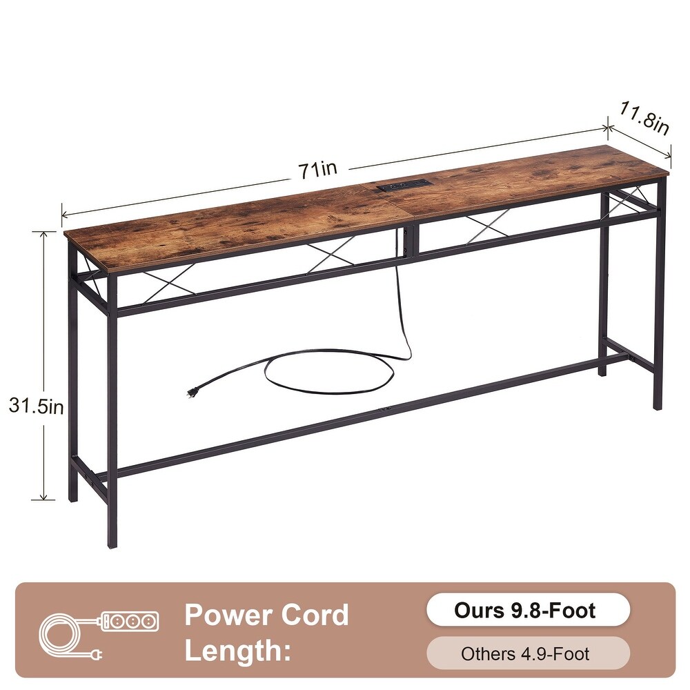 Javlergo Console Table with with Charging Station   USB Ports  Rustic Brown