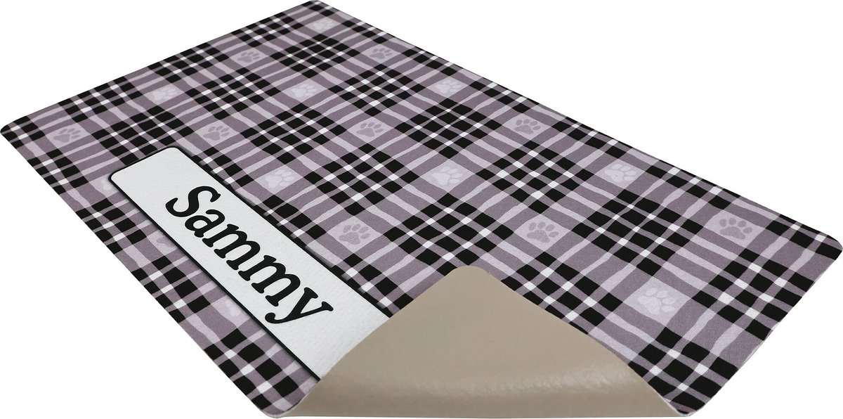 Drymate Black Paw Plaid Personalized Dog and Cat Placemat