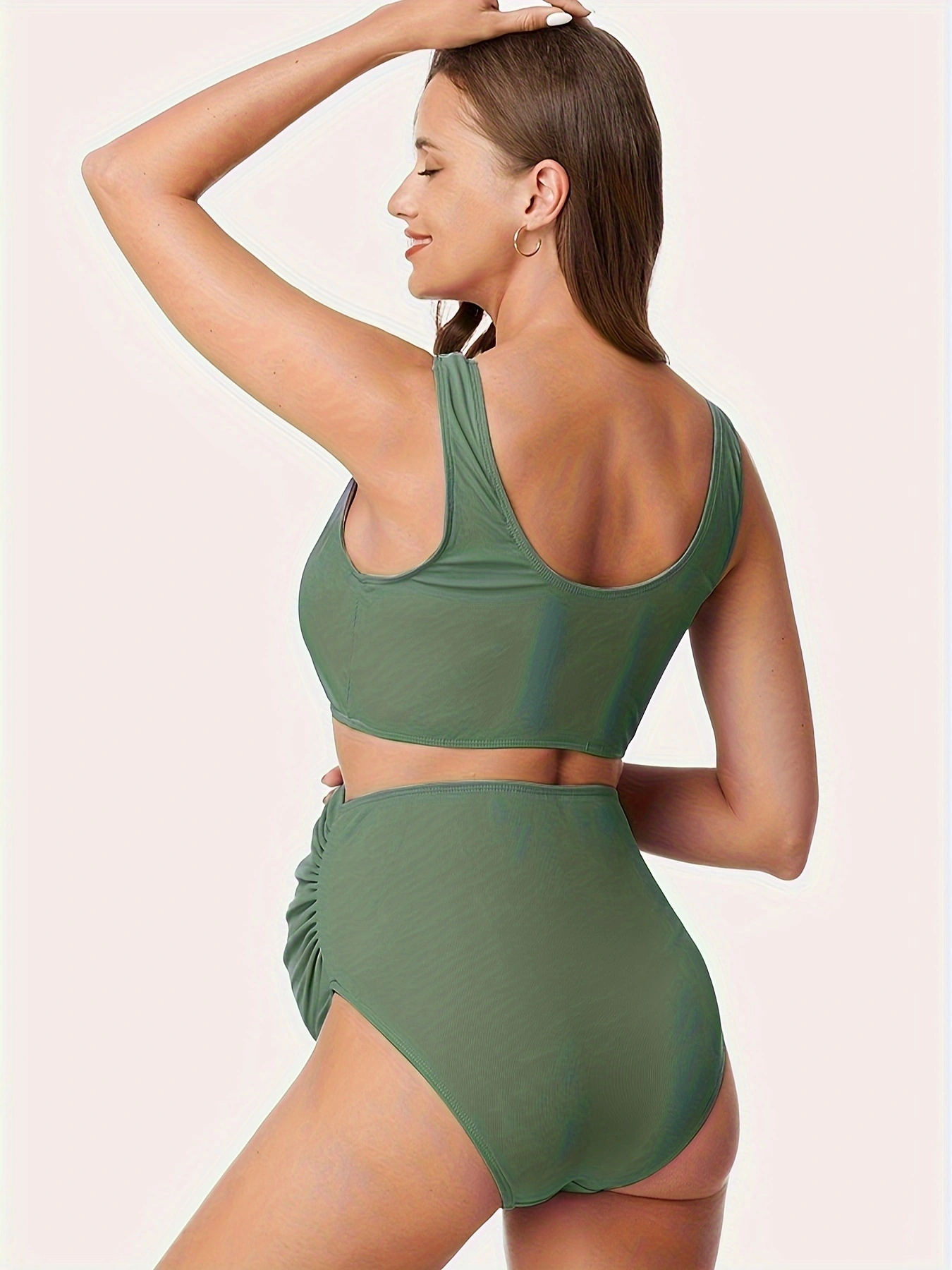 Maternity Ribbed Two-Piece Swimsuit Front Knot Crop Top Bikini High Waisted Pregnancy Bathing Suit