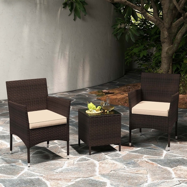 Costway 3 PCS Outdoor Conversation Set with Cushioned Seat and Tempered