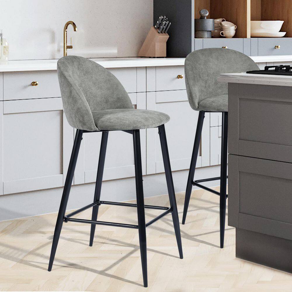 Homy Casa Haseeb 38 in. Grey Low Back Metal Frame Bar stool With Fabric Seat ( Set of 2) Haseeb Terry Grey