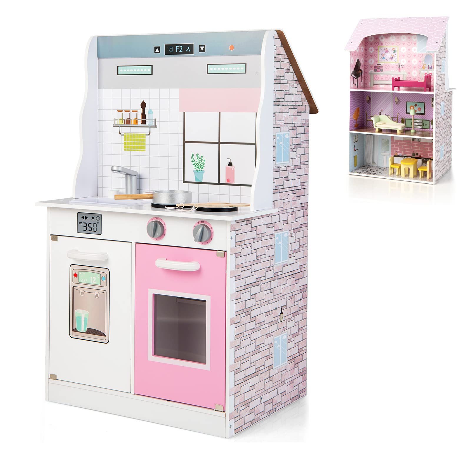 Costzon 2 in 1 Kids Kitchen Playset and Dollhouse