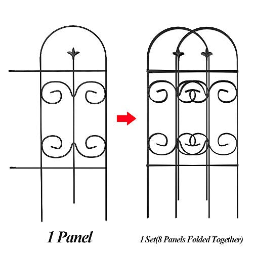 AMAGABELI GARDEN & HOME Decorative Garden Fence GFP006 32inx10ft Garden Fencing 8 Panels Rustproof Black Iron Border Fence Edging Metal Wire Fencing for Outdoor Patio Vinyl Flower