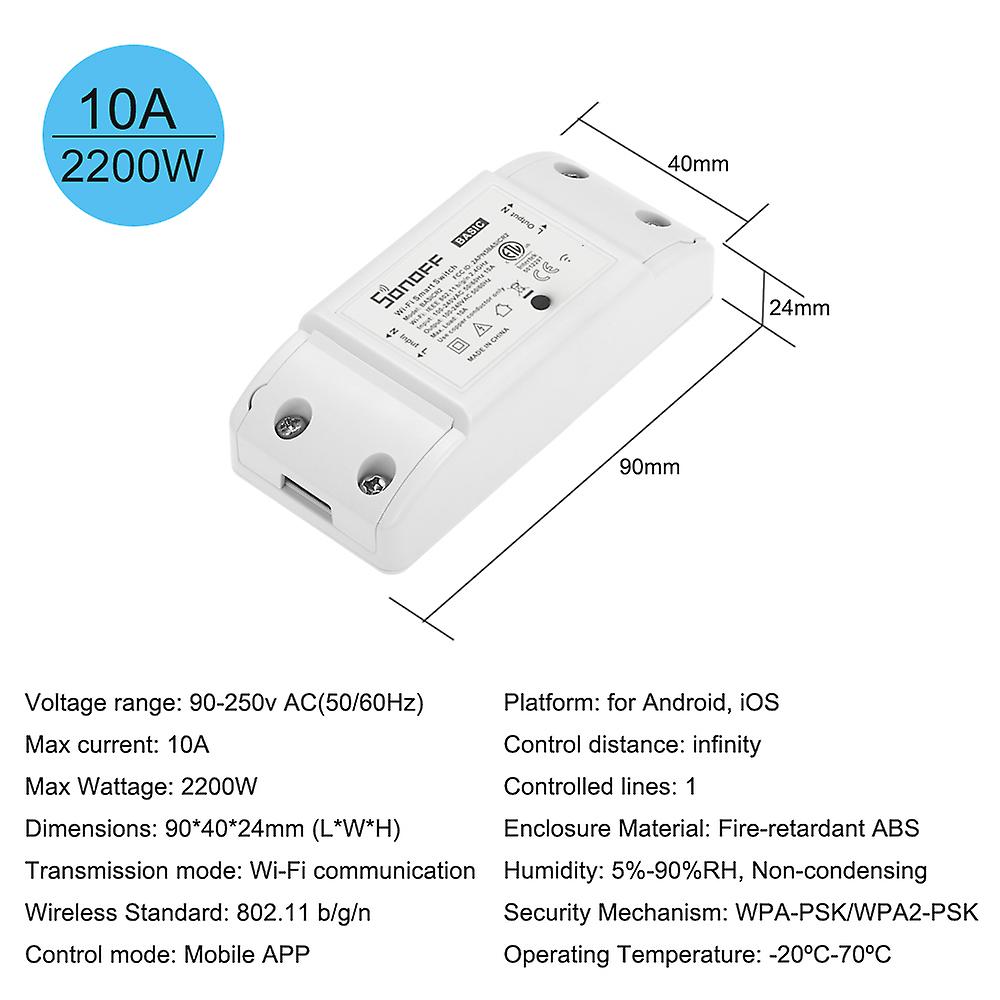 6pcs Sonoff Basic Wifi Switch Works With Alexa For Google Home Timer 10a/2200w Wireless Remote Switch For Android/ios App Control For Electric Applian