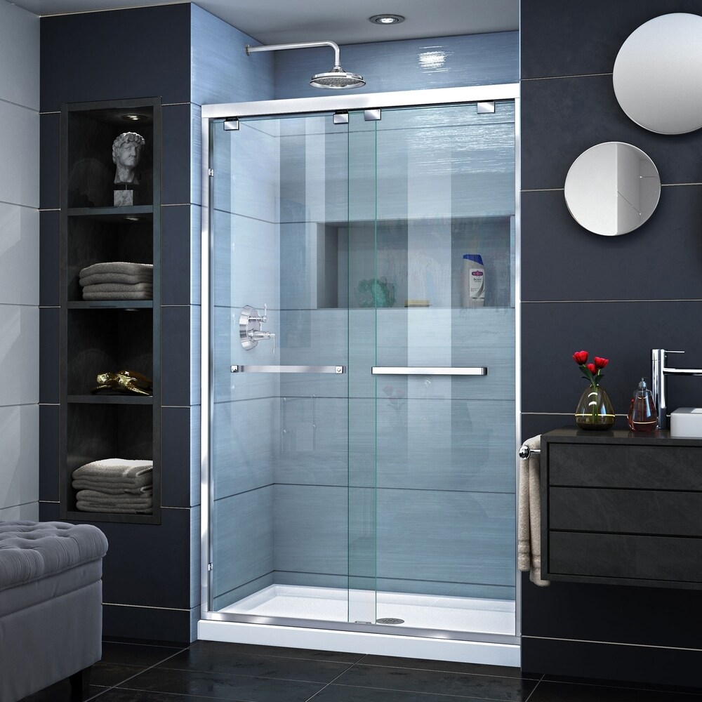 DreamLine Encore 32 in. D x 48 in. W x 78 3/4 in. H Bypass Sliding Shower Door and Shower Base Kit   32\