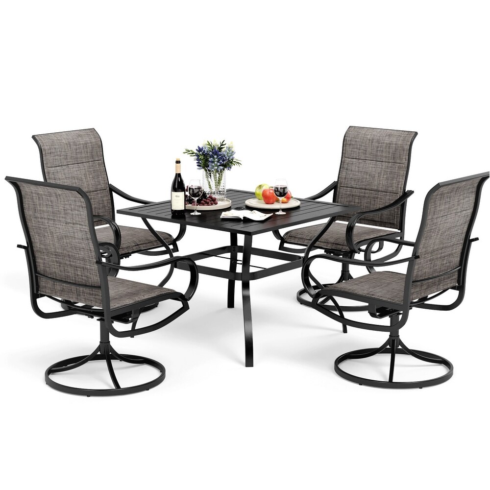 MFSTUDIO 5 piece Patio Dining Set with Swivel Textile Chairs