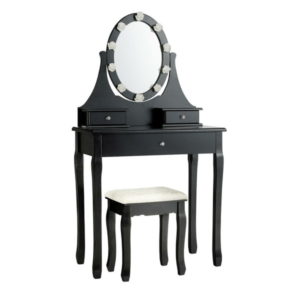 Costway 70265341 3 Drawers Lighted Mirror Vanity D...