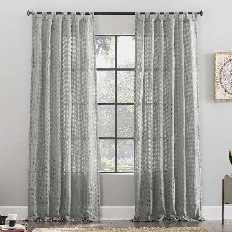 Archaeo Waffle Weave Cotton Blend Semi-Sheer Tab Top Window Curtain