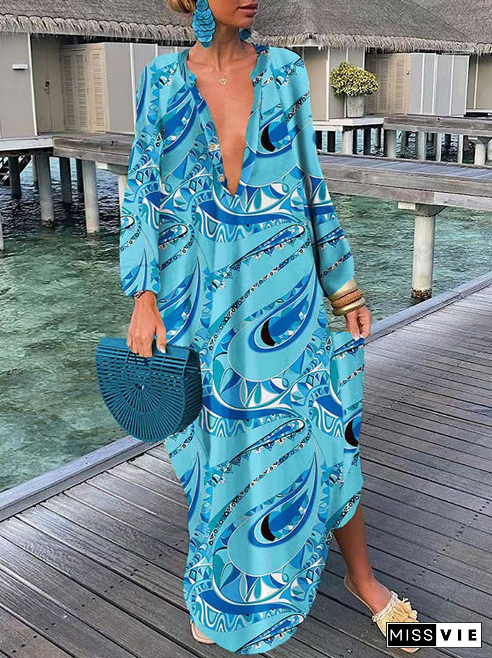 Women'S Dresses Printed Long Sleeve Casual Dress