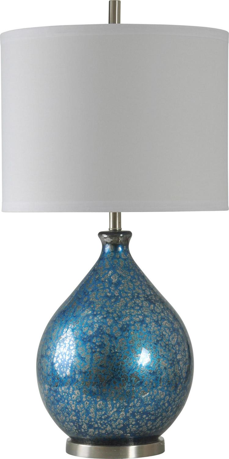 Memphis Table Lamp  Blue Mercury Finish  White Hardback Fabric Shade