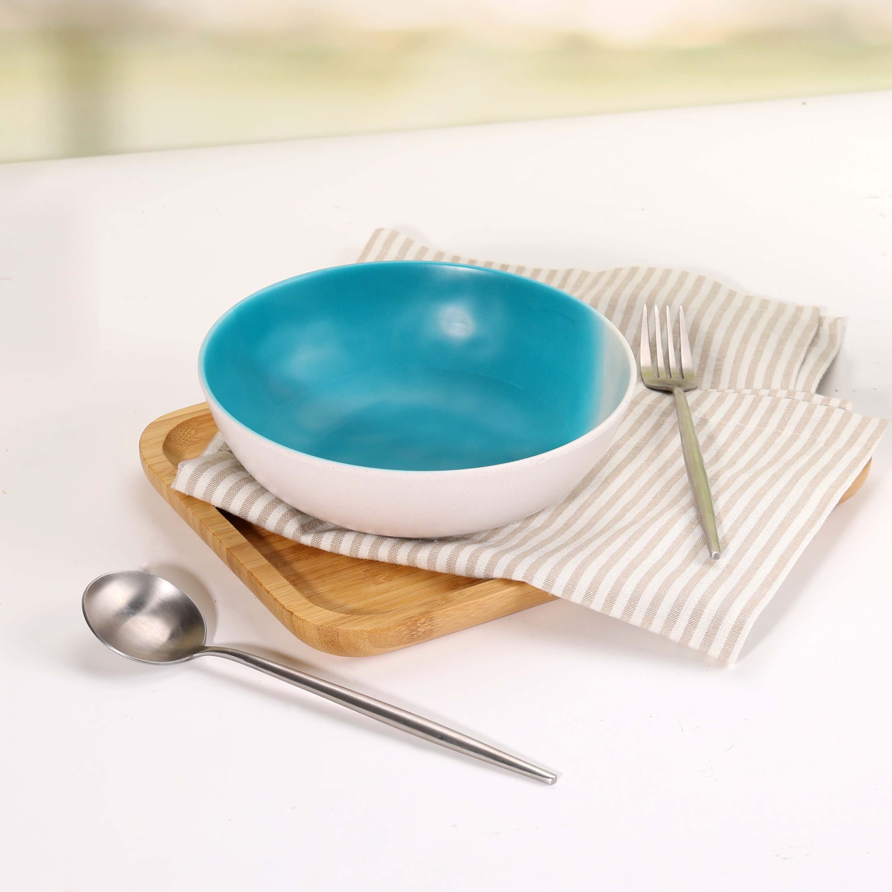 Mainstays Eco-Friendly Bamboo Melamine Round Cereal Bowl， Teal Dip