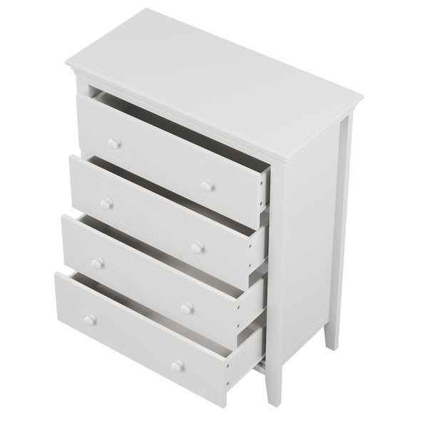 4-Drawer Dresser， White Wooden Chest with Round Handle， Tall Storage Cabinet for Bedroom Living Room， Entryway， Porch - - 37668370