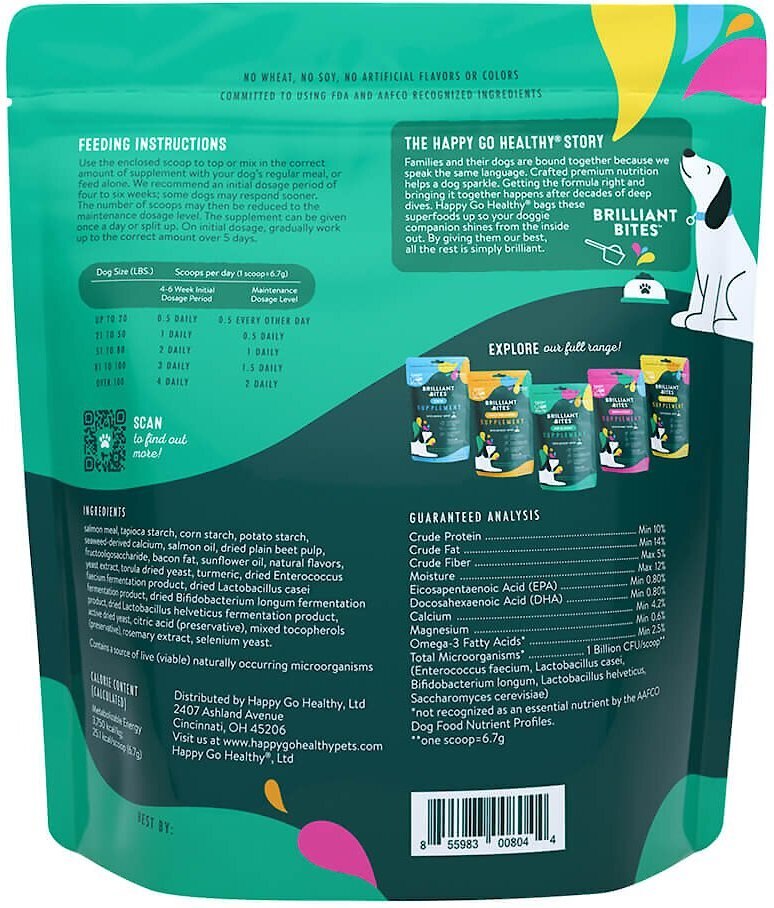 Happy Go Healthy Brilliant Bites Hip and Joint Supplement for Large Dogs， 120 Scoops