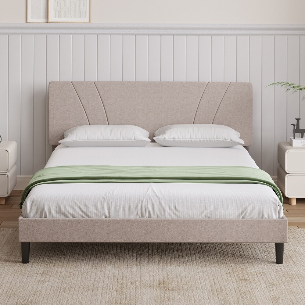 Novilla Camas Upholstered Bed Frame  Headboard Wooden Slats Support