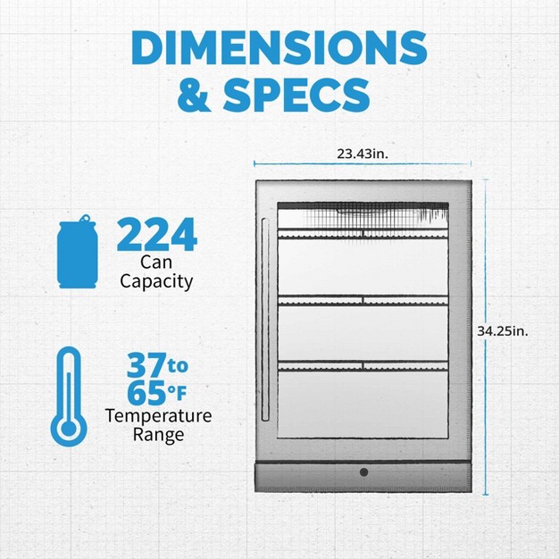 Built in Premium 224 Can Beverage Fridge Seamless Stainless Steel Door Compact Drinks Cooler Bar Refrigerator