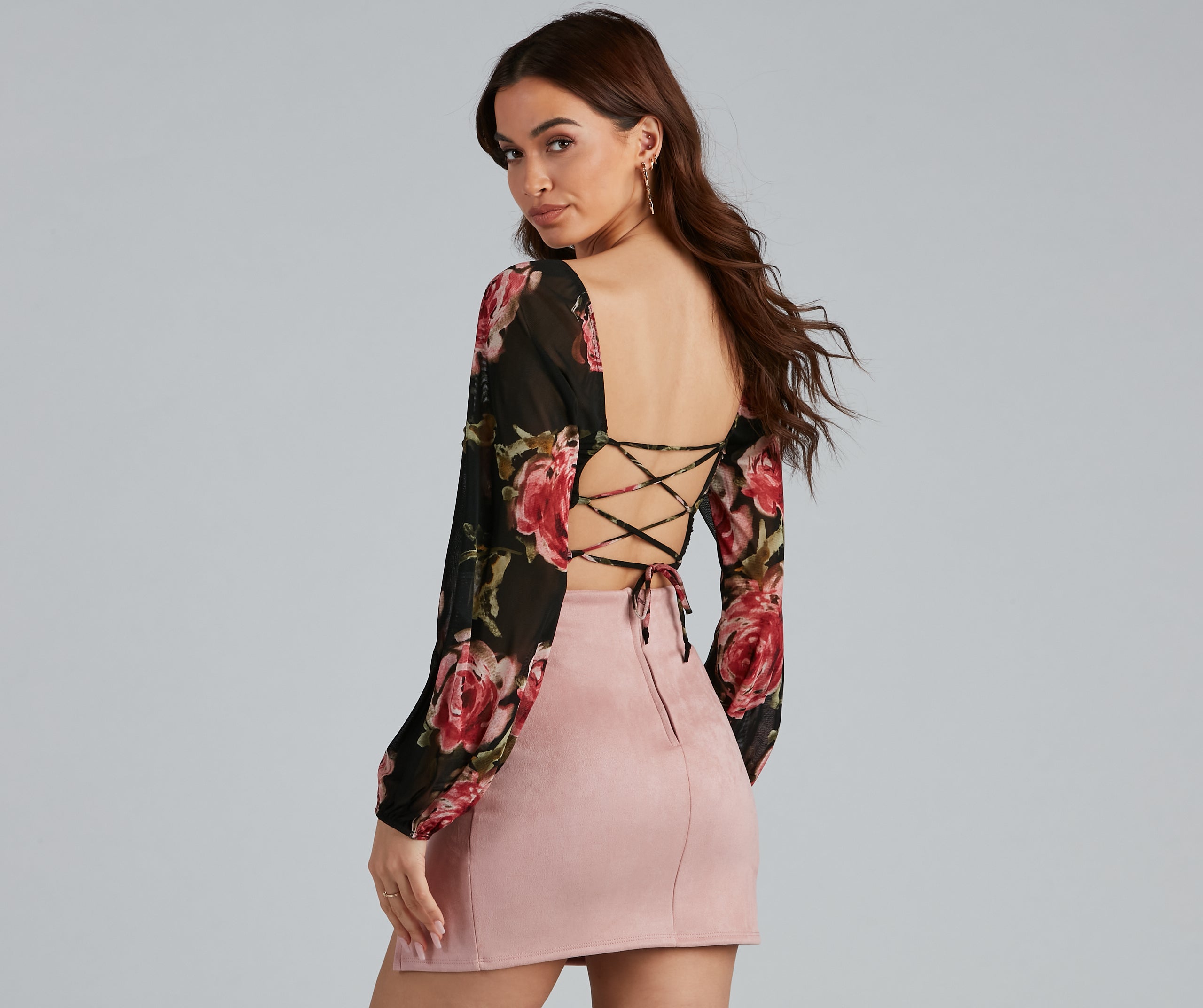 Be Mine Floral Lace Up Crop Top