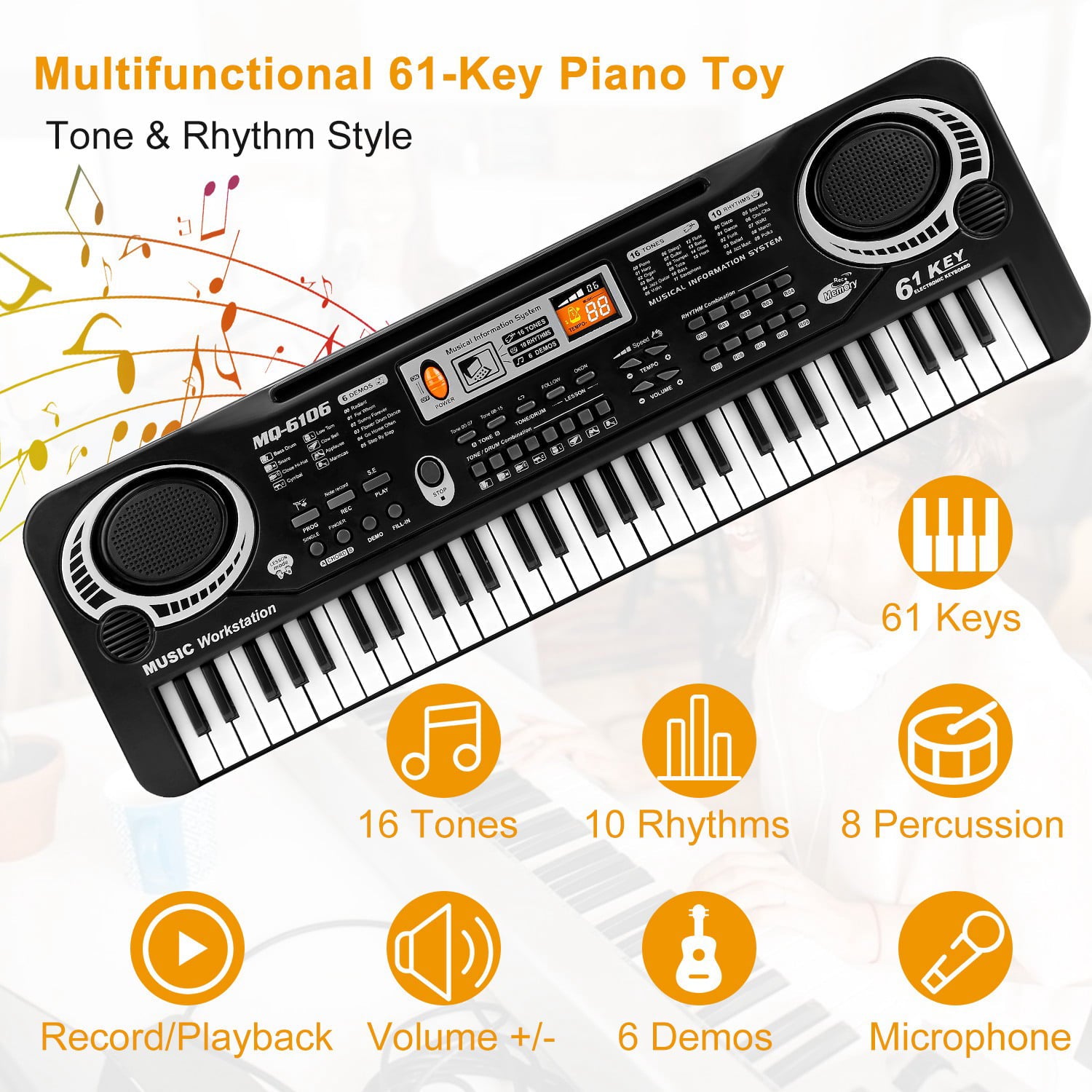 61 Keys Digital Music Keyboard， iMountek Electric Piano Musical Instrument Kids Learning Keyboard with Microphone for Beginners Kids Girls Boys Adults