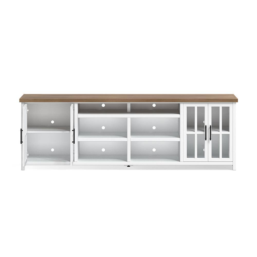 Bridgevine Home 97 in. Fully Assembled White and Brown TV Stand Fits TV's up to 85 in. HT1211.BJW