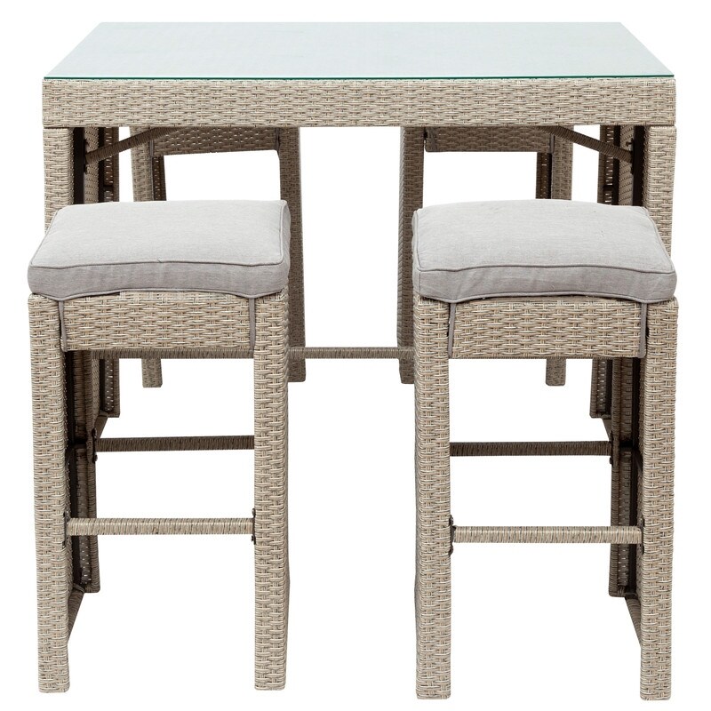 Rattan Outdoor Patio Furniture Set Bar Dining Table Set with 4 Stools