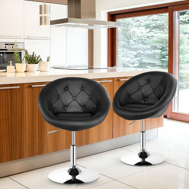 Costway Set Of 2 Swivel Bar Stools Height Adjustable Round Tufted Back Bar Chairs Black