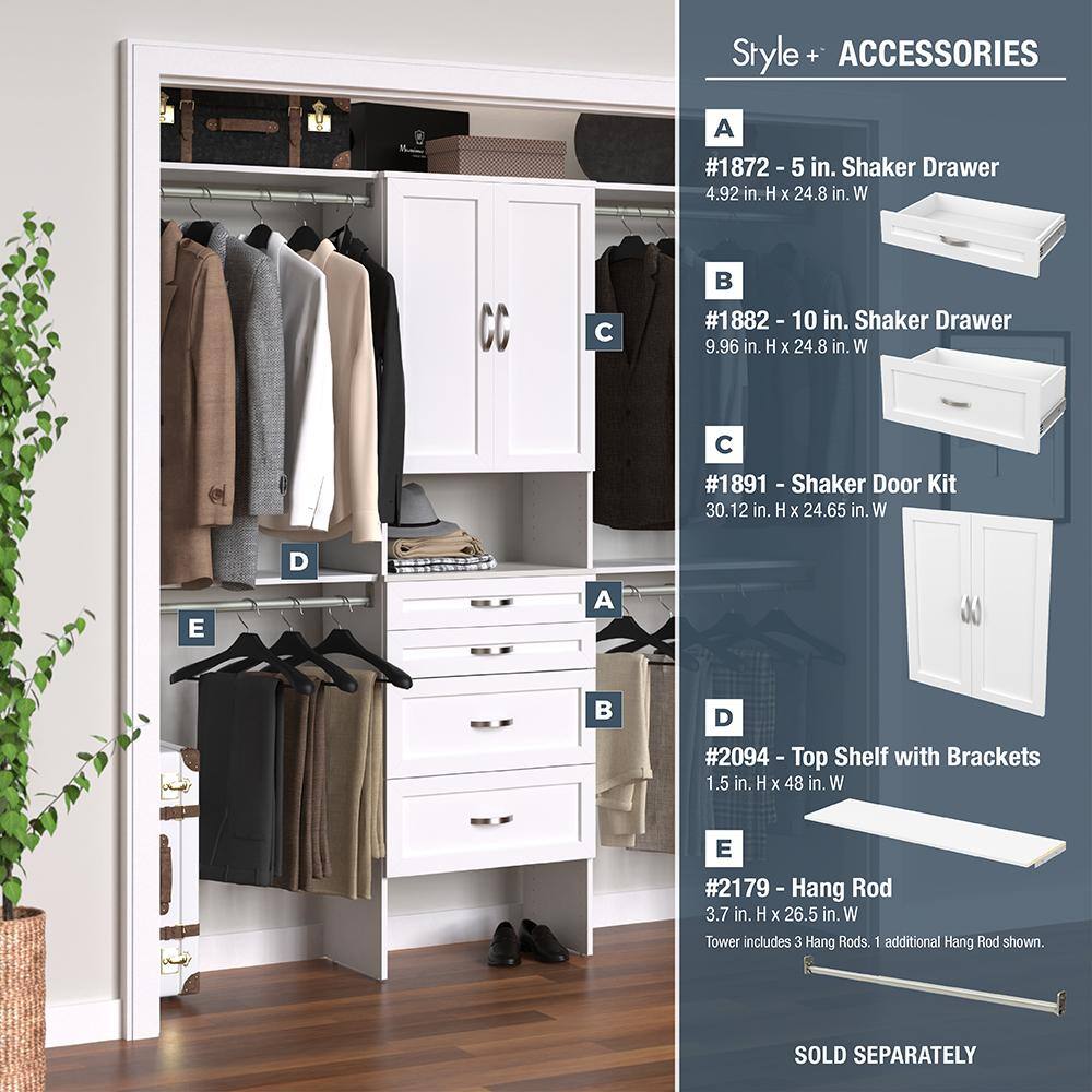 ClosetMaid Style+ 84 in. W - 120 in. W White Tower Wall Mount 6-Shelf Wood Closet System 4365