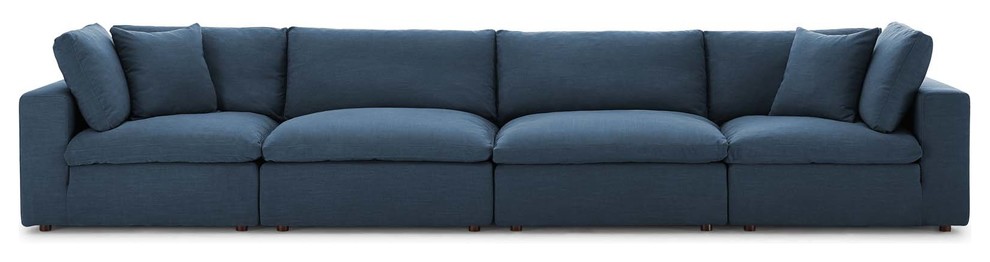 Commix Down Filled Overstuffed 4 Piece Sectional Sofa Set  Azure   Transitional   Sofas   by Homesquare  Houzz