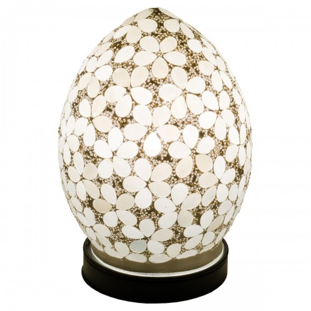 Britalia 880407 Opaque White Flower Mosaic Glass Vintage Egg Table Lamp 20cm