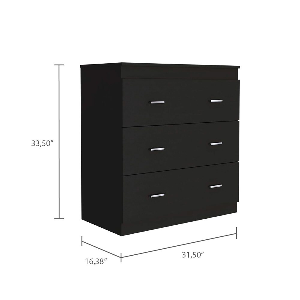 Classic Three Drawer Dresser with Handles Black/Light Gray/White